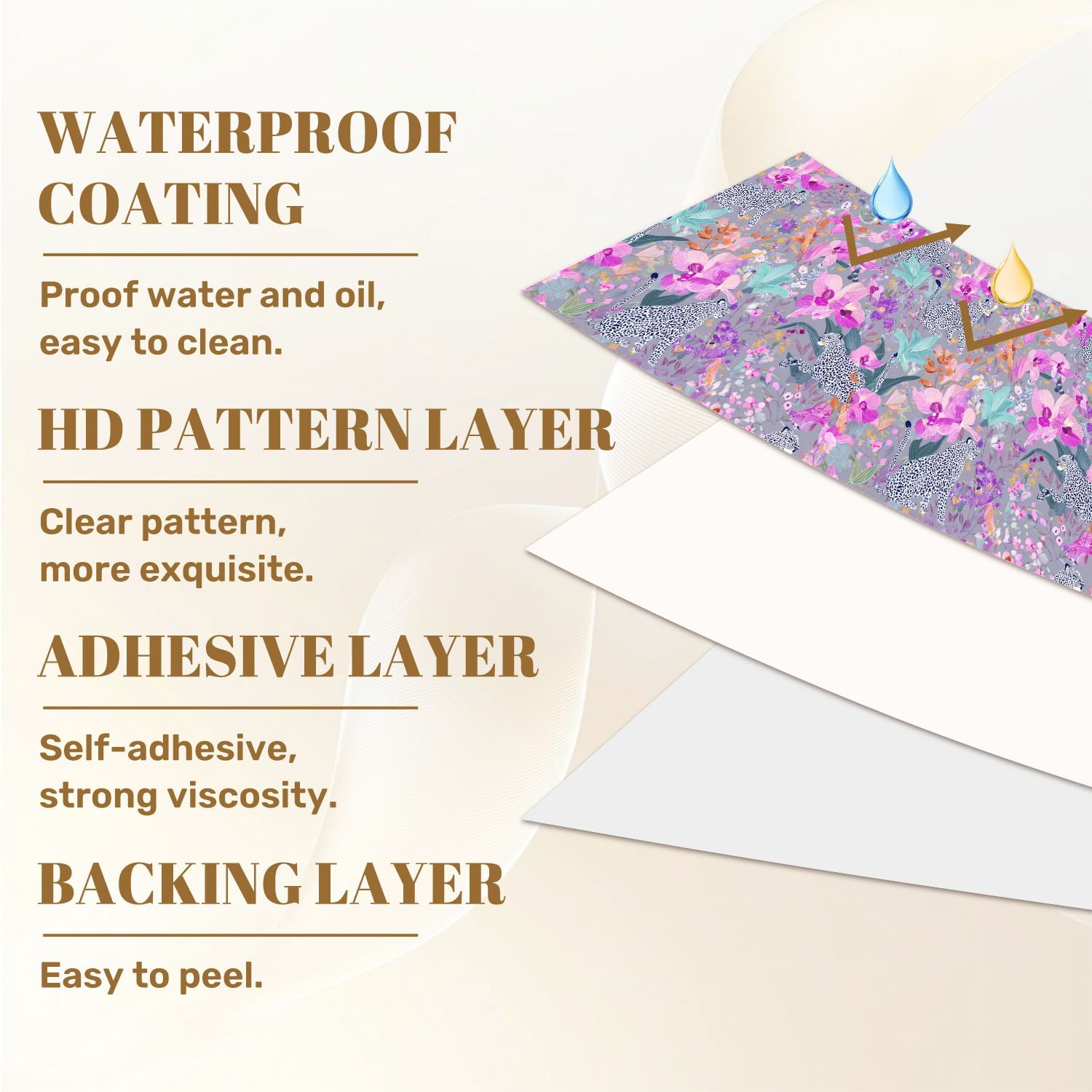 Cheetah Peel and Stick Wallpaper 17.7in x 9.8ft Leopards Among Tropical Orchid Flowers Pink Purple Contact Paper Vinyl Waterproof Self Adhesive Wall Paper for Bedroom Shelf Cabinet Renter Friendly