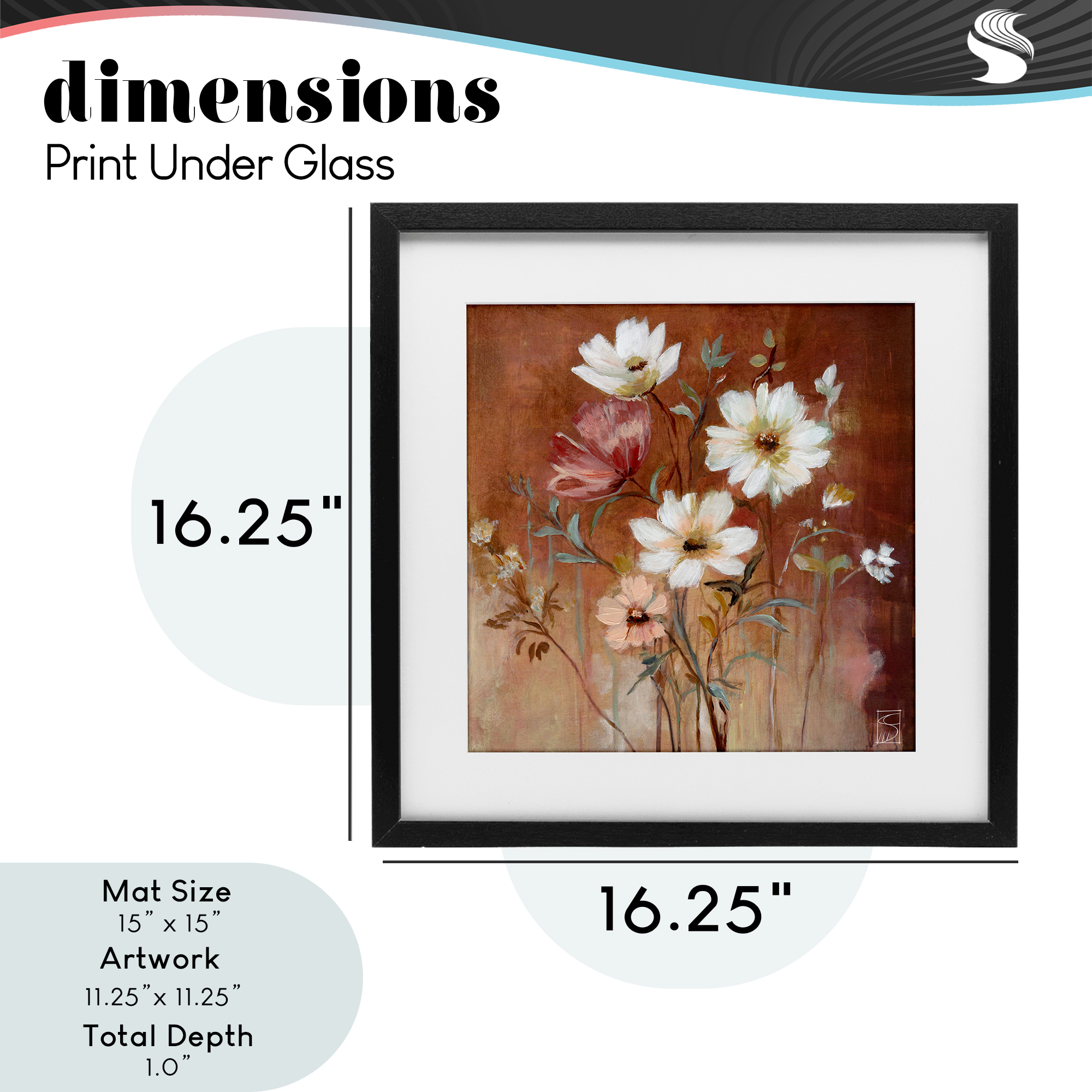 Mocha Flowers Collection Black Framed Print Under Glass, design by Sara Culpepper