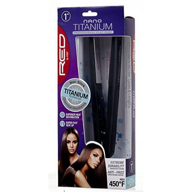 KISS Nano Titanium Professional Flat Iron Hair Straightener Styling Tool 1 Non Stick Chemical Resistant Titanium Plates 1.04 Pounds Variable