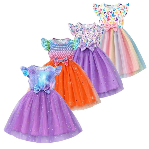 Bellafa Toddler Tutu Dress Little Girls Ruffle Tulle Dresses Summer Party Princess Mermaid Sundress for 2-7Y
