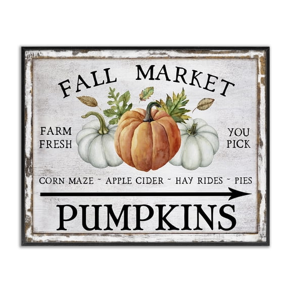 Stupell Industries Fall Market Pumpkins Holiday Painting Black Framed Art Prints Wall Art, 14 x 11