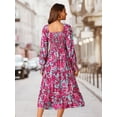 thumbnail image 6 of DARING DIVA Floral Square Neck Smocked Midi Dress S Hot Pink, 6 of 8