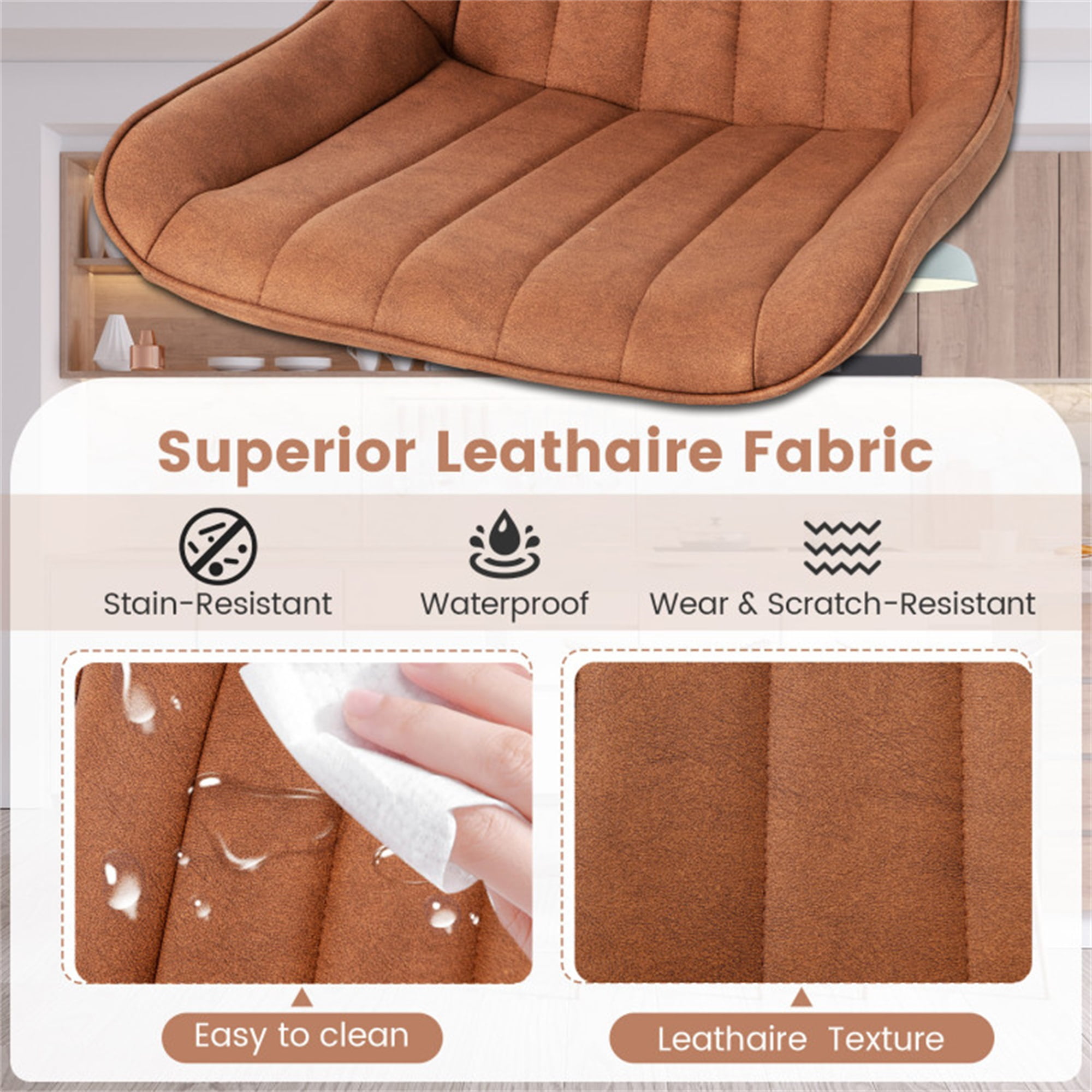 Demi Bonn Set of 2 Faux-Leather Fabric Dining Chair with Metal Legs and Padded Seat for Dining Room Living Room, Brown