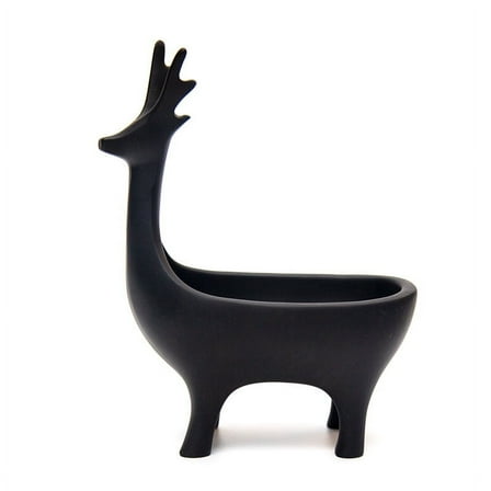 Deer Statue,Figurine Home Sculpture with Resin,Key Bowl for Entryway Table,Storage Decor Box，Black