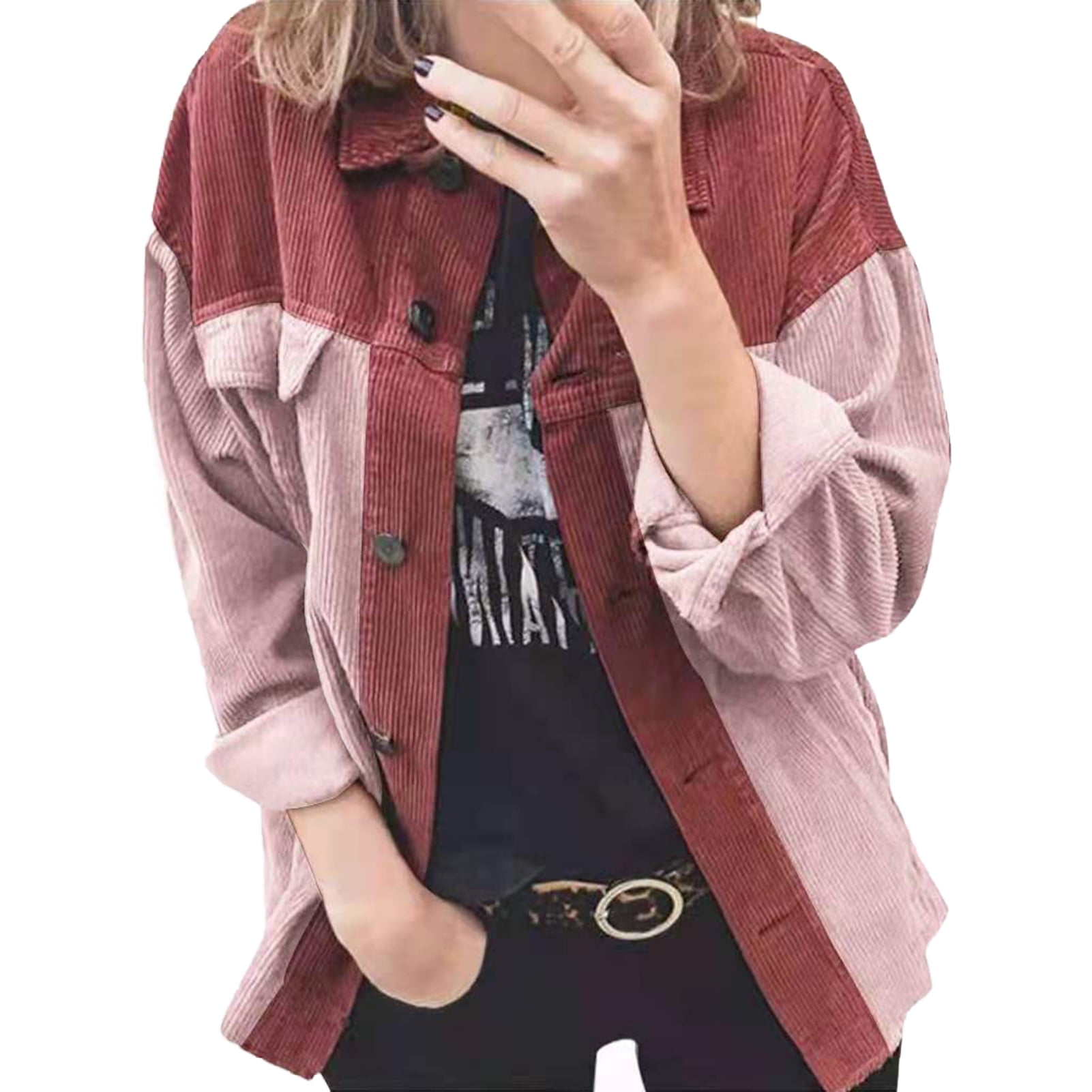 Camisa De Pana Saslax Para Mujer - Manga Larga, Cuello En V, Holgada Y Con Bolsillos (color Camisa De Pana Saslax Para Mujer - Manga Larga, Cuello En V, Holgada Y Con Bolsillos (color