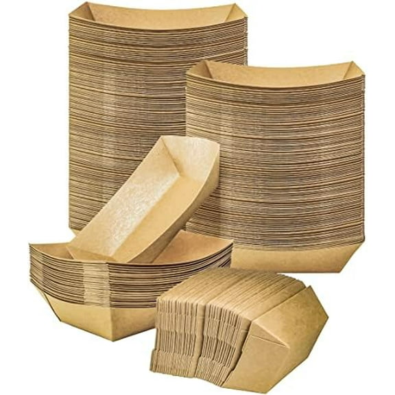 100 Pack 2lb Paper Food Trays, Heavy-Duty Paper Food Boat Disposable Serving Basket Tray for French Fries Nachos Snack Hot Dog Taco BBQ Popcorn Party Picnic Wedding Party (Brown)