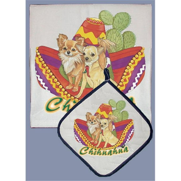 Pipsqueak Productions DP934 Dish Towel and Pot Holder Set - Chihuahua