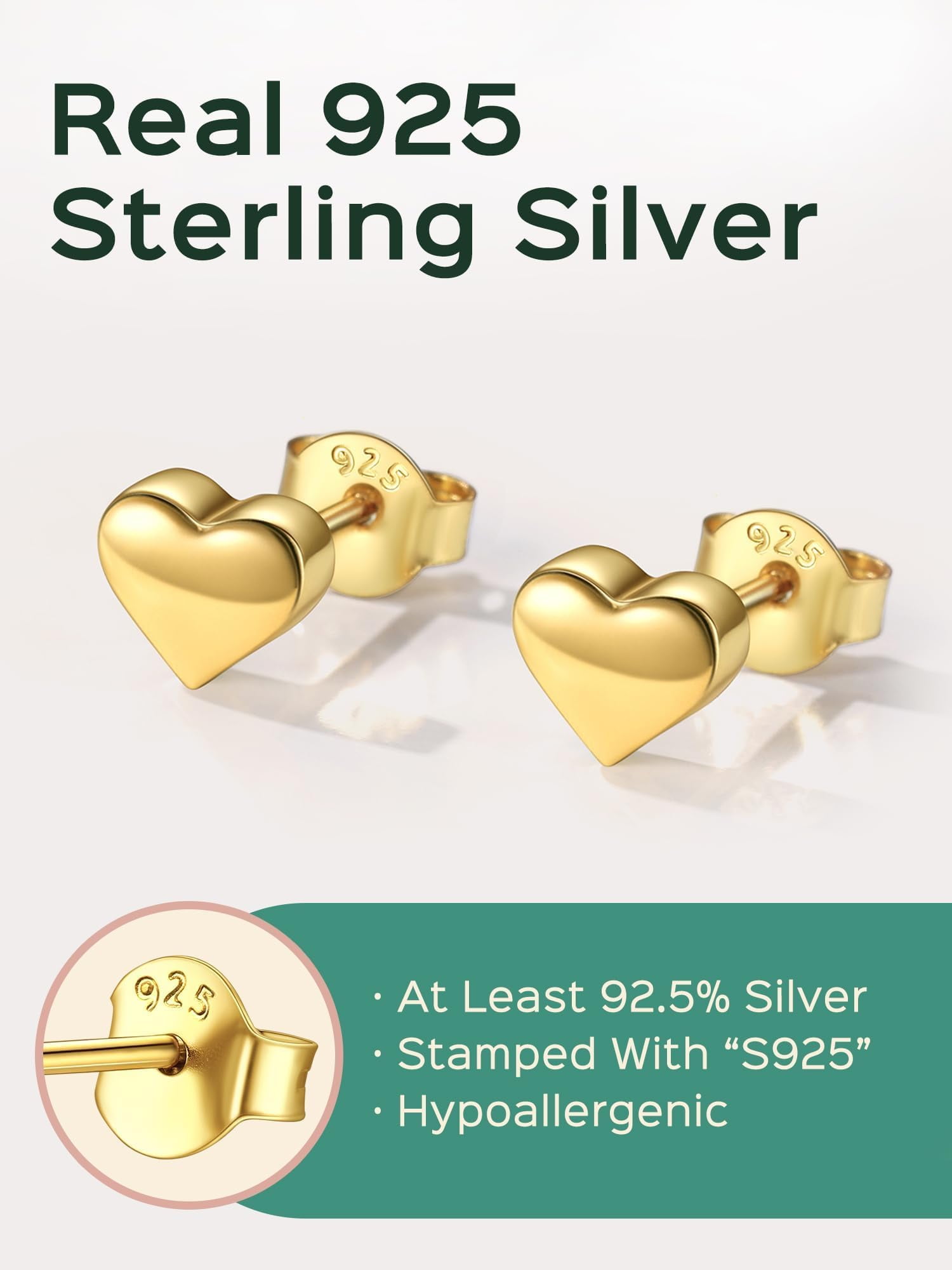 ChicSilver 14K Gold Plated Heart Earrings for Women 925 Silver Studs Statement Earring Trendy Valentines Earring Valentine's Day Gifts for Her