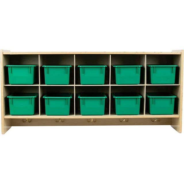 RRI Goods 10 Section Wall Mounted Storage Unit of Kindergarten w Green