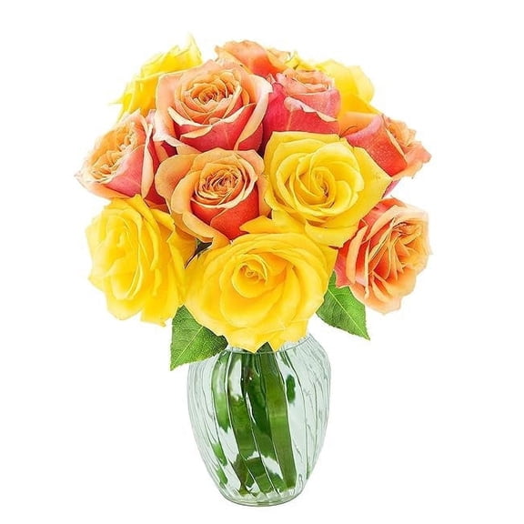 KaBloom : 12 Orange Roses and Yellow Roses with vase Next-Day Delivery, Gift for Every Occasion.