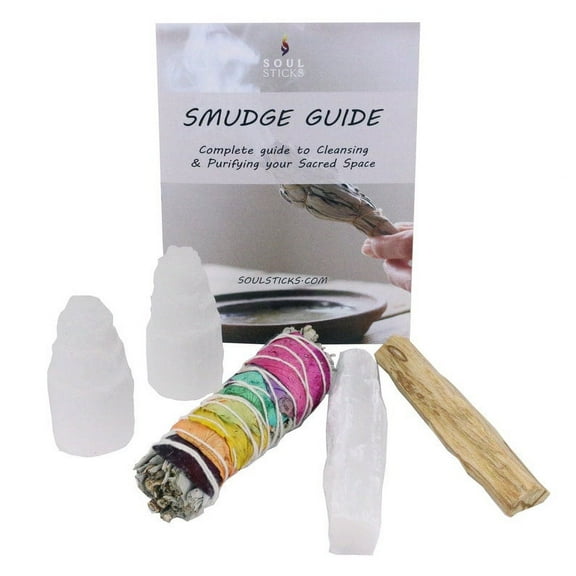 7 Chakras Energy Energy Cleansing Smudge Kit with Organic Chakras, Palo Santo, Selenite Wand & Crystal Towers | Home Cleansing Kit for Negative Energy Spaces