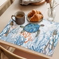 thumbnail image 3 of Turtle Placemats Set of 6 Blue Coastal Starfish Ocean Coral Nautical Place Mats Indoor Wipeable Table Mats Washable Cloth Dining Table Placemats for Kitchen Holiday Party Home Decor 13x19 Inch, 3 of 9