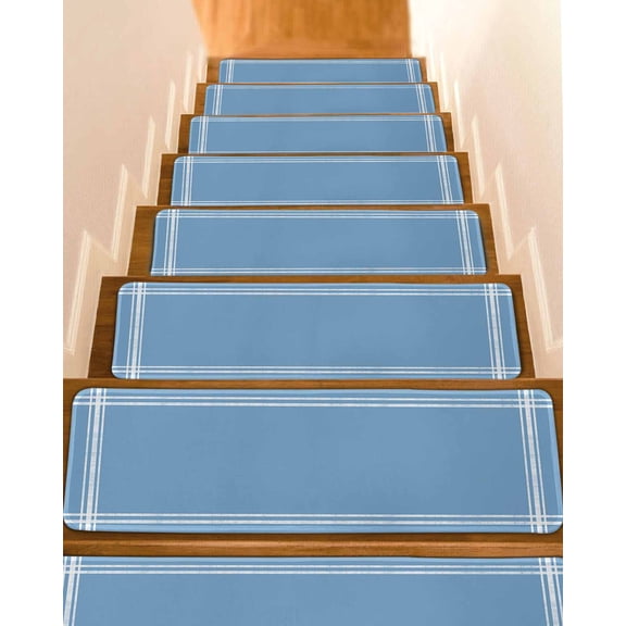 Stair Treads for Wooden Steps, Pure Light Blue Peel and Stick Stair Treads with Reusable Adhesive, Simple Solid Color Non Slip Indoor Stairs Runner Rugs Mats for Elders Dogs 8"x30" 7PCS