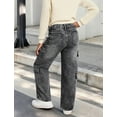 thumbnail image 2 of OYYN Girls Jeans High Waist Cargo Jeans Light Wash Wide Leg Denim Pants with Multi Pockets 7-14 Y, 2 of 7