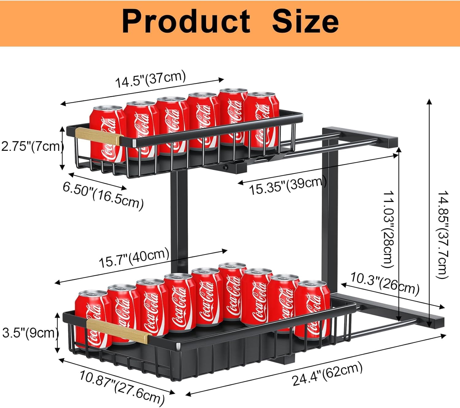 Under Sink Organizer and Storage, 2-Tier Pull Out Cabinet Organizers Shelf, Metal Sliding Drawers Shelves for Kitchen Bathroom Closet Organization, 2 Pack