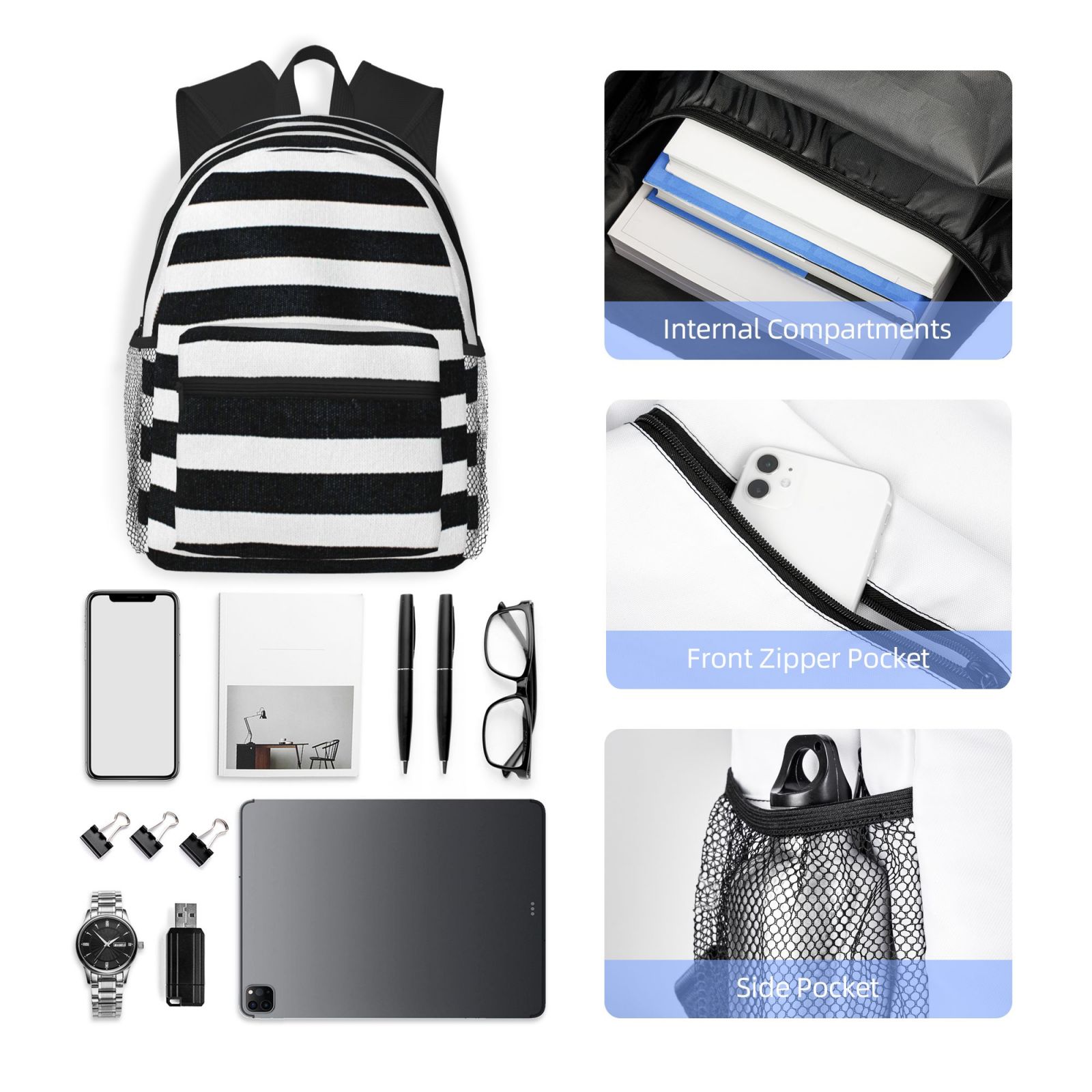Black and White Striped  Backpack Ariat Black/White Striped Aztec Print Backpack main image 2
