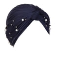 thumbnail image 2 of Hontri Muslim Headwrap Cap Women Solid Turban Beanie Cancer Chemo Hair Loss Cover Stretch Jersey ( Z02-Navy), Women Pearl Beading India Hat Muslim Ruffle, 2 of 2