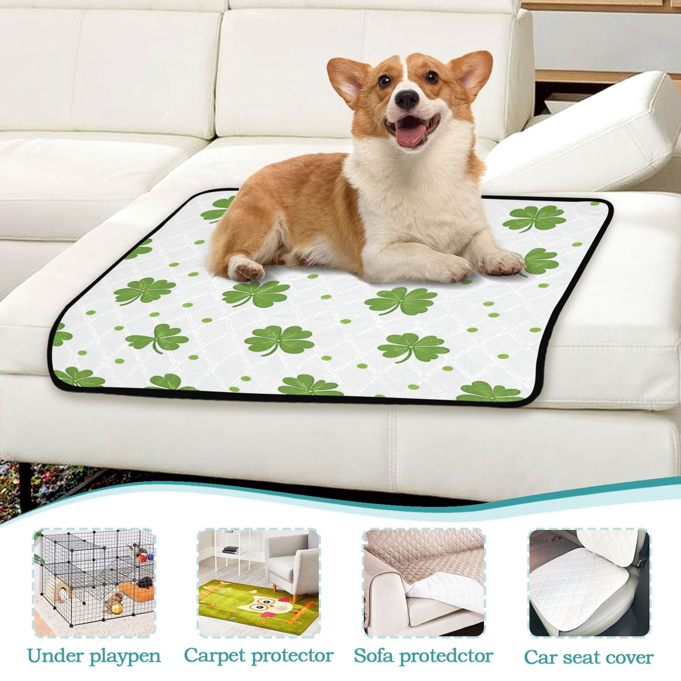 Washable Pet Pee Pads with Super Absorbent Reusable Training Pads for Dogs & Cats Shamrock Leaves and Polka Dots
