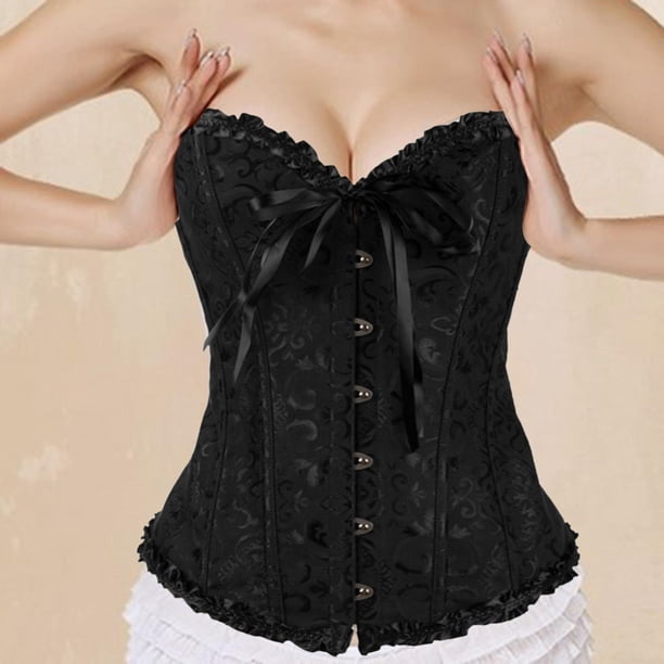 Tops de corsé vintage negros para mujer Corsés con cordones y corpiños