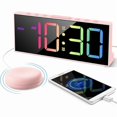 thumbnail image 1 of wonima44 Digital Alarm Clock with Bed Shaker, Large Numbers Plug in Alarm Clock for Heavy Sleepers Adults Teens with USB Charger, Dual Alarm, 12/24Hr, Snooze, Dimmable, Adjustable 3-Levels Volume-Pink, 1 of 1
