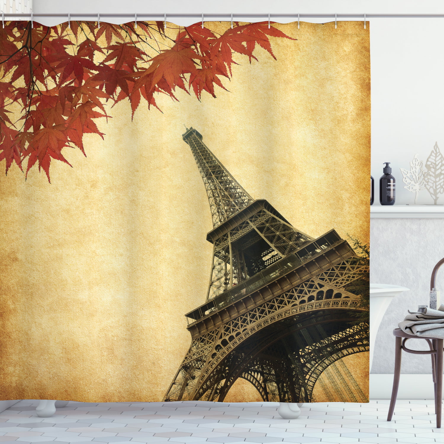 Paris France Shower Curtain Eiffel Tower Bathroom Colors Soft Polyester Fabric 