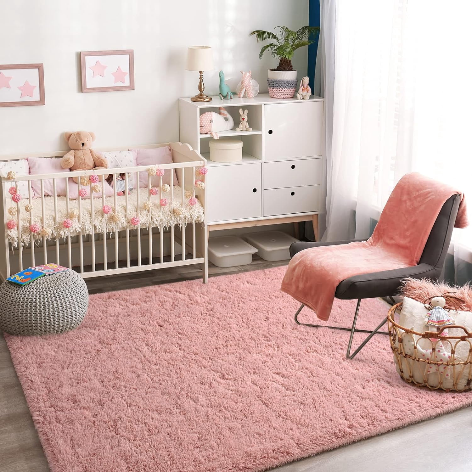 Junovo Super Soft Fluffy Area Rugs Modern Shag Rug for Bedroom Living Room,Cute Carpets for Kids Nursery Girls Home Dorm,8'x10',Blush