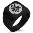 thumbnail image 1 of Stainless Steel Máscara Samurai Crest Geometric Pattern Biker Style Polished Ring, 1 of 1
