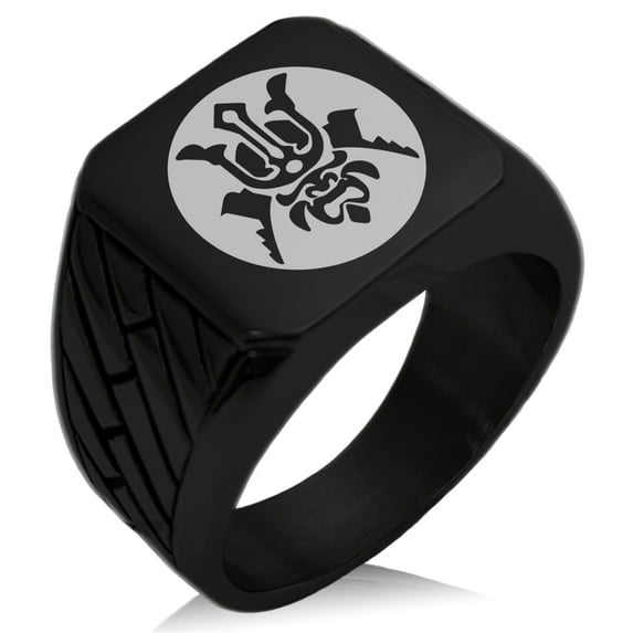 Stainless Steel Máscara Samurai Crest Geometric Pattern Biker Style Polished Ring