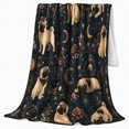 thumbnail image 2 of Pugs with Moon Stars and Floral Vines, Mystical Graphic Style for Dog Lovers, Celestial Puppy Pattern and Birthday Gift, Cozy Flannel Blanket for Bedroom and Study Room, Home Decor, 2 of 9