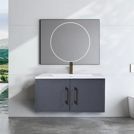 ((INCOMPLETE)) Gravita Designs 24 in. Wall Mounted Single Bathroom Vanity with 2 Soft Closing Doors & High Quality Acrylic Vanity Top Graphite Gray
