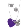 thumbnail image 1 of Delight Jewelry Acrylic 1" Purple Heart Silver tone Guardian Angel Charm Necklace and Stud Earrings, 1 of 4