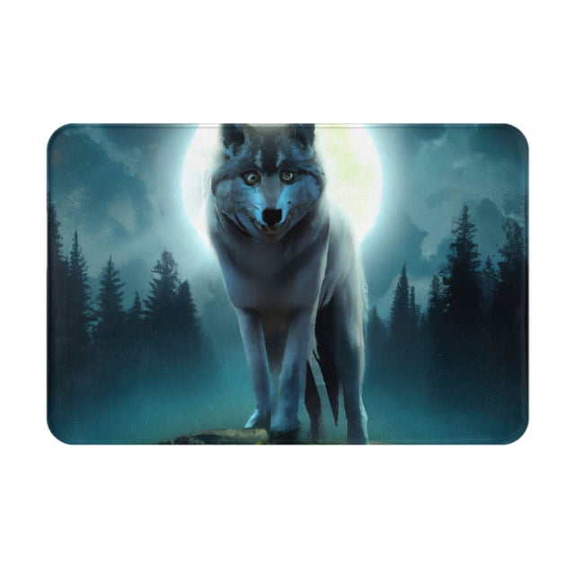 Balery Wolf Felpudo de franela, resistente a las manchas y a la decoloración, para uso interior y exterior, fácil de limpiar, 40 x 60 cm