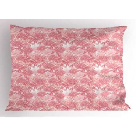 Premium Magenta Rose (Rose Pillow Sham Pattern with Peony Foliage Hand Drawn Illustration Blissful Spring Theme, Decorative Standard Size Printed Pillowcase, 26 X 20 Inches, Rose Magenta and White, by)