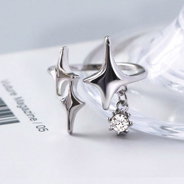 Francés nuevo diseño estrella de cuatro puntas anillo intermitente diamante personalidad temperamento joyería señoras Wmkox8yii fajkfhkj5683
