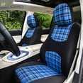 thumbnail image 3 of FH Group Tartan57 Universal Fit Cloth Car Seat Covers, Solid Back Rear Bench for Auto, SUV, Sedan and Van with Steering Wheel Cover - Blue Full Set, 3 of 8