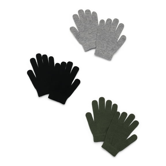Wonder Nation Boys Ribbed Gloves, 3-Pack, Sizes 4-16 Years