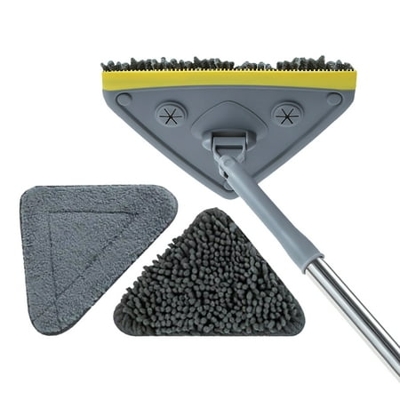 

2 In 1 Triangle Mop with Long Handle Floor Brush Window Squeegee Rotatable Corner Gap Cleaning Mop 2 Replacement Rags for Kitchen Bathroom Bathtub Tile Glass