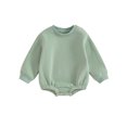 thumbnail image 2 of Infant Baby Fall Fleece Jumpsuit 3 6 9 12 18M Solid Color Round Neck Long Sleeve Sweatshirt Romper Toddler Clothes, 2 of 10