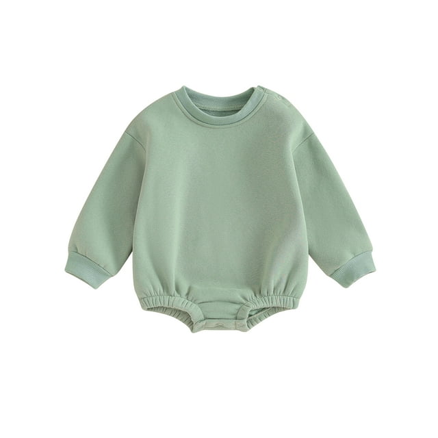 Pudcoco Infant Baby Fall Fleece Jumpsuit Solid Color Round Neck Long Sleeve Sweatshirt Romper Toddler Clothes