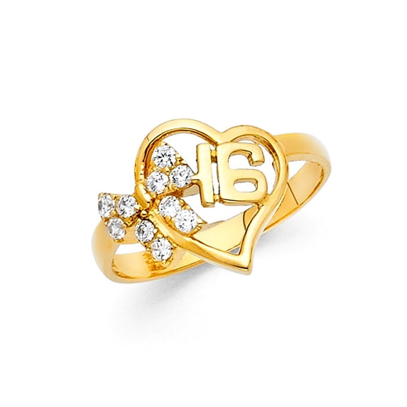 Solid 14k Yellow Gold Cubic Zirconia CZ Sweet 16 Birthday Fashion Anniversary Ring Size 7