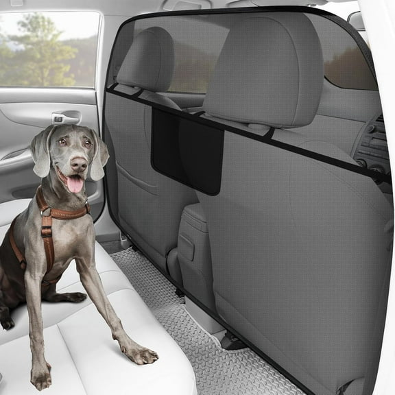 Dog Car Barrier, 61.4" Wide, Car Divider for Trucks, Large SUV, One-Piece Escape-Proof Back Seat Mesh Dog Car Net Barrier Black