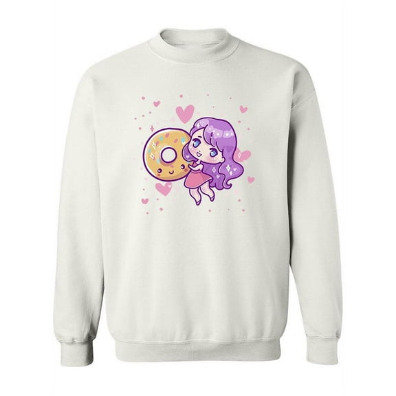 Kawaii Anime Girl Holding Donut Sweatshirt Women -Image by Shutterstock, Female Small