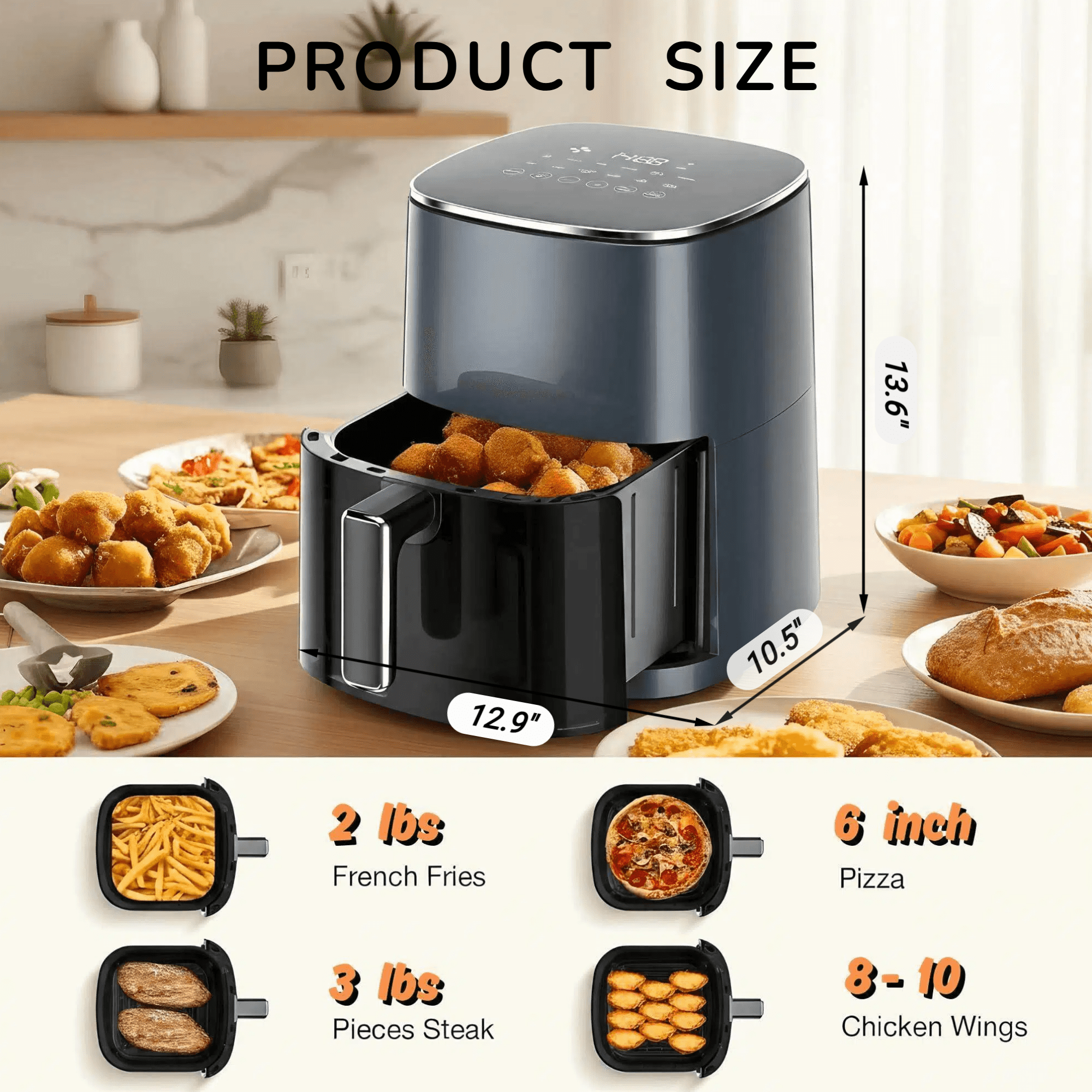 Blazezo 6QT Large Air Fryer with Clear Window, 12-in-1 Digital Air Fryer Oven for Roasting, Baking, Dehydrating, 400F, Dishwasher Safe, Nonstick, Family Size for 2-5