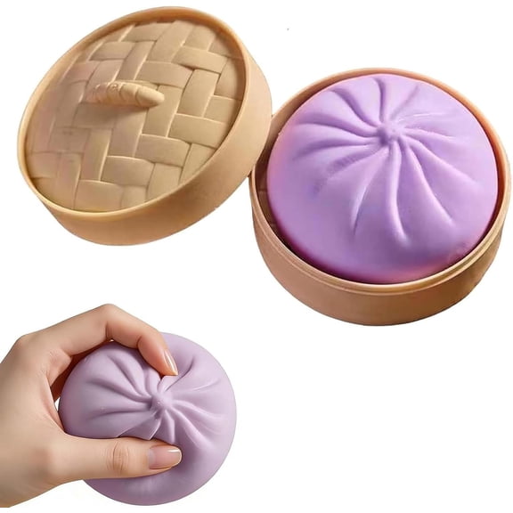 Dumpling Squishy - Squishy Dumplings with Steamer Box, Soft Squeeze Decompression Dough Fidget, Large Stress Relief Sensory Ball, 6 Colors, for Adults