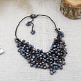 thumbnail image 3 of AeraVida Dark Iridescence Cultured Black Pearl Strings Bib Statement Necklace, 3 of 6