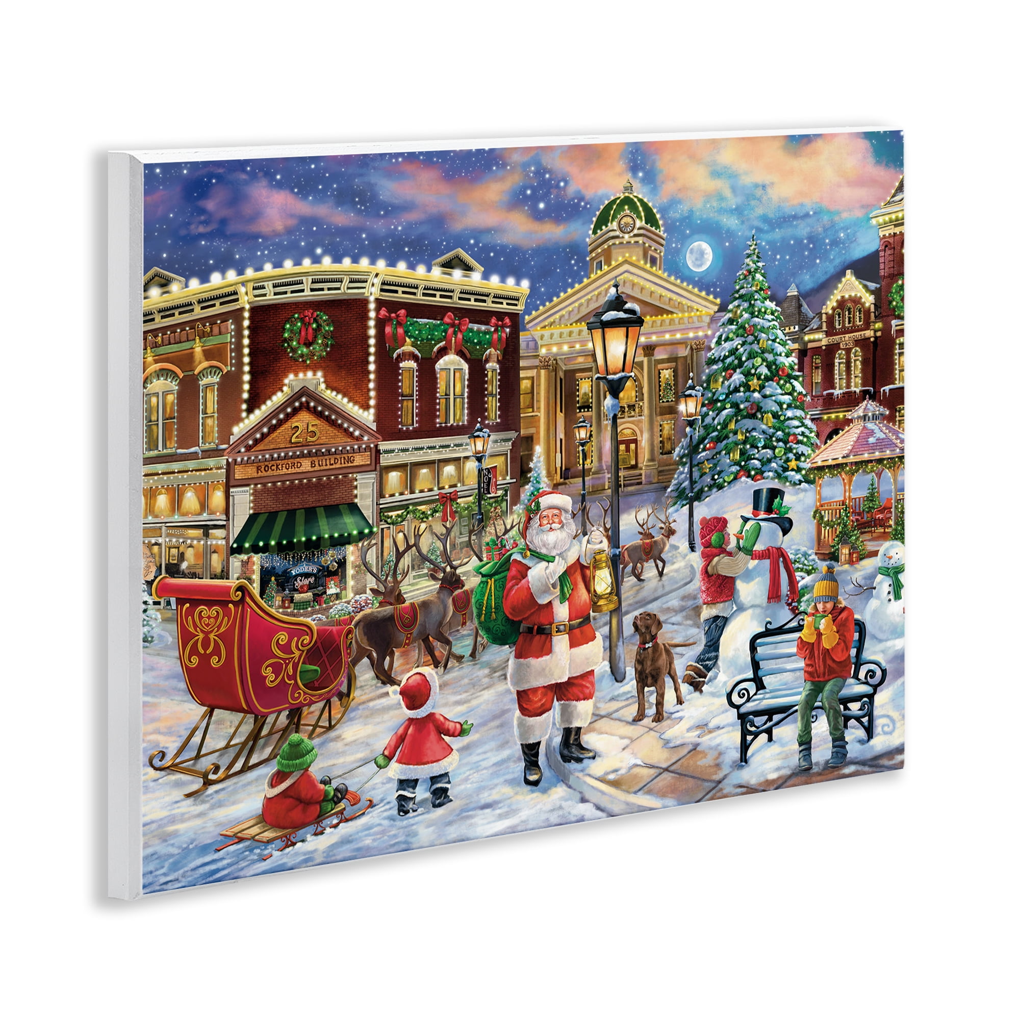 Stupell Industries Santa in Town Square Holiday Painting Unframed Art Print Wall Art, 14 x 11