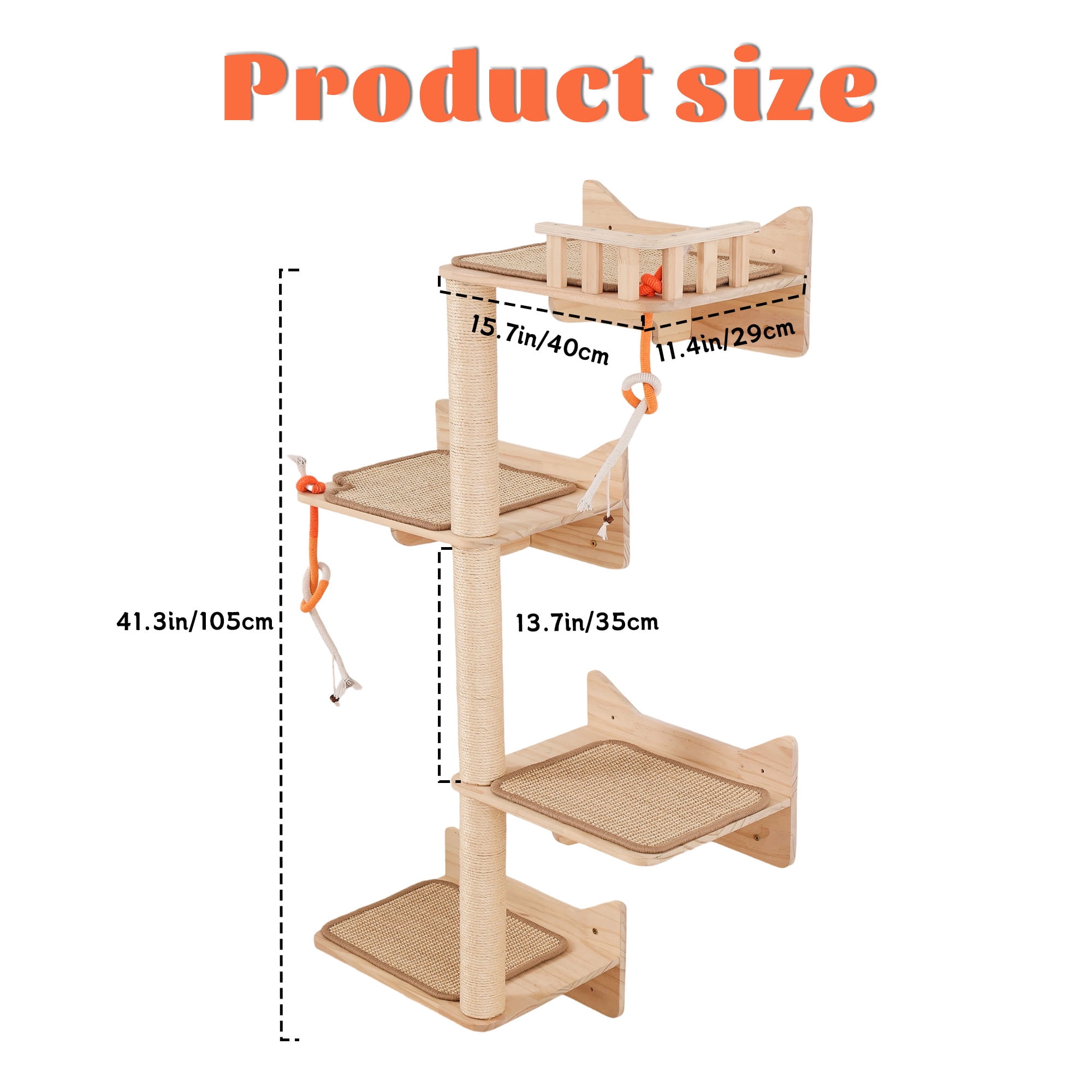 Wall Mounted Cat Tree - 7 PCS Cat Wall Shelves & Perches with Tall Sisal Scratching Posts, Wall Mount Cat Climbing Tree & Space-Saving Furniture for Indoor Cats to Climb, Scratch & Lounge