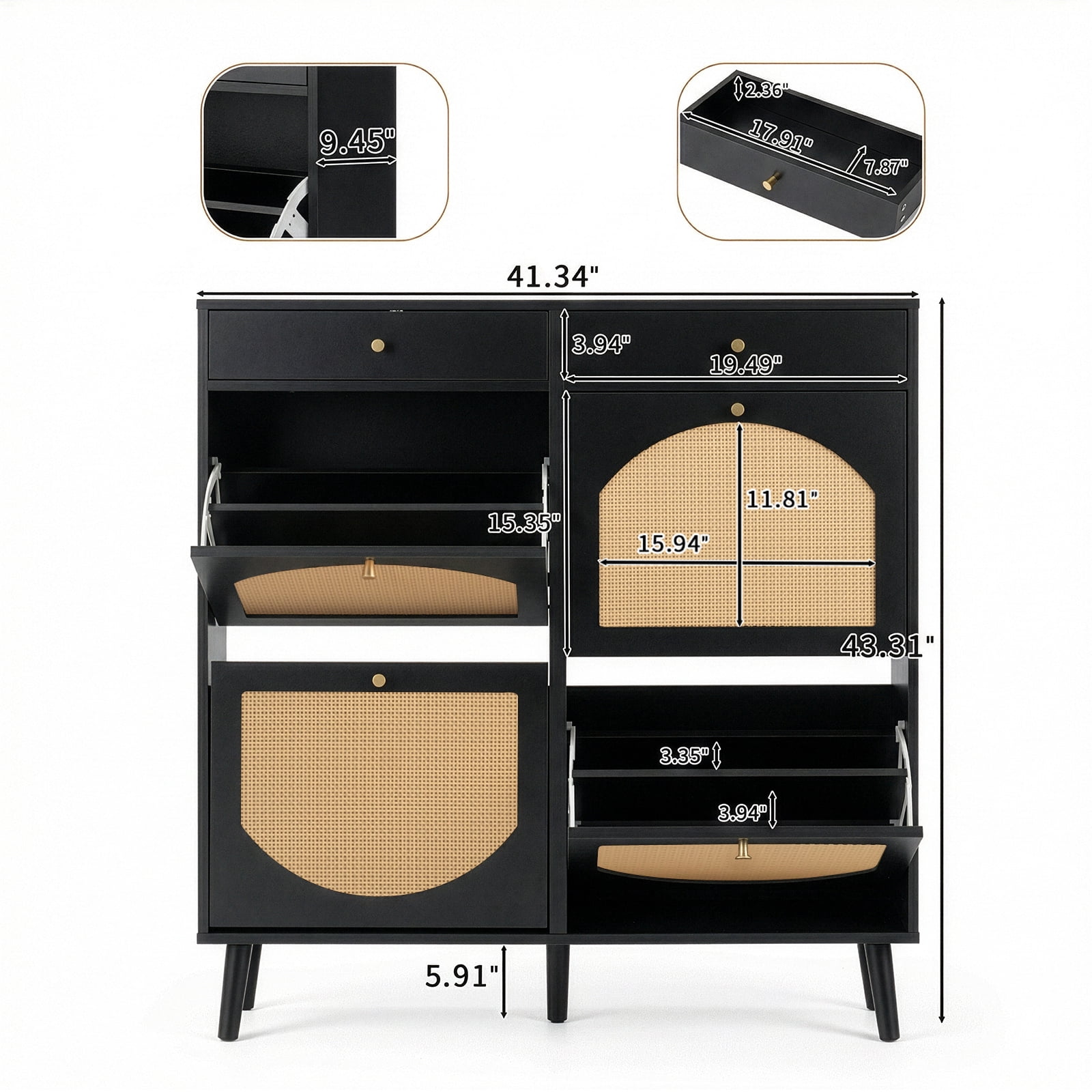 Shoe Cabinet with 4 Drawers & 4 Flip-Down Compartments, Particle Board Shoe Storage Organizer, Space-Saving Large Capacity Entryway Cabinet for Mudroom Hallway