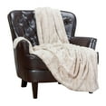 thumbnail image 1 of Chanasya Fuzzy Faux Feather Fur Throw Blanket - Reversible Soft Elegant Ruffle front and Micro Mink Back Chick Blanket for Bed Couch Room (50x65 Inches) Tan Beige, 1 of 3