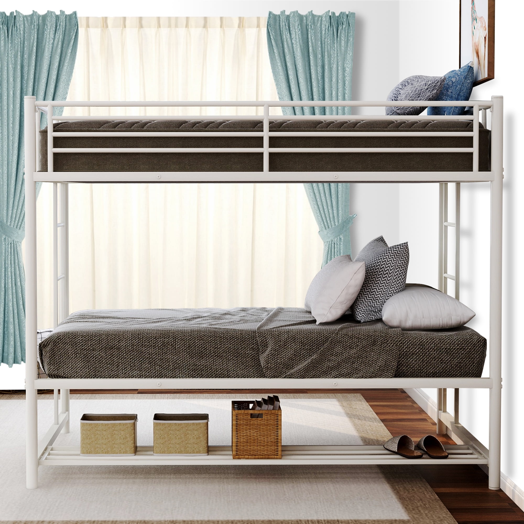 URHOMEPRO Metal Bunk Beds, Heavy Duty Twin Over Twin Metal Bunk Beds